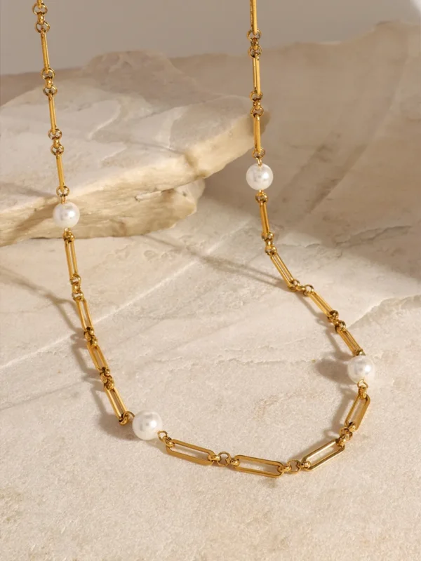 Stainless Steel Pearl Chain Necklace - Image 8