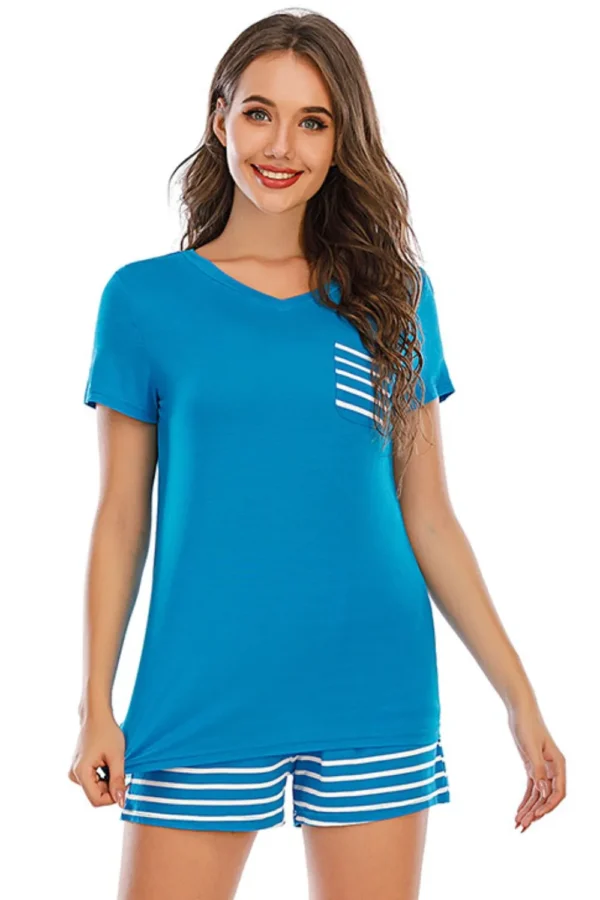 Striped Short Sleeve Top and Shorts Lounge Set - Image 23