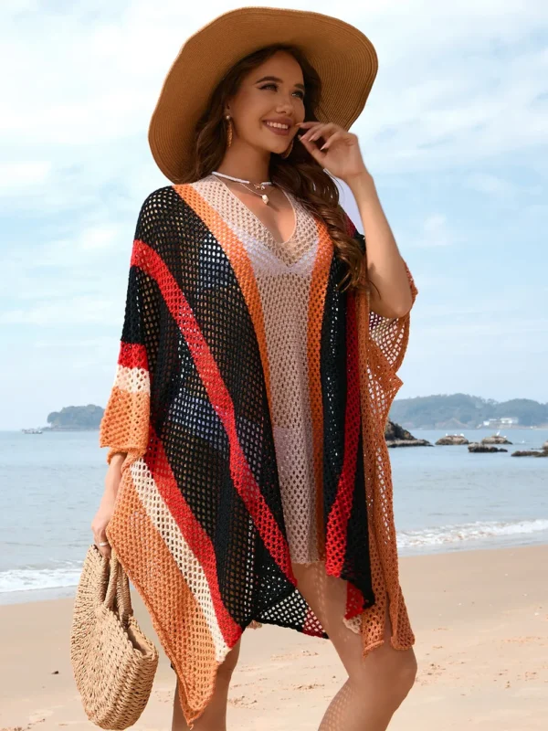 Women's Splicing Hollow Beach Skirt Loose Bikini Hoodie for Women - Image 10