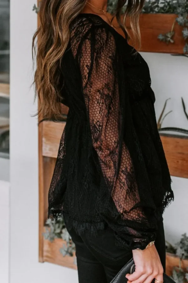 Autumn New Lace Embroidery Splicing Lace Bow Strap Long Sleeve Top - Image 2