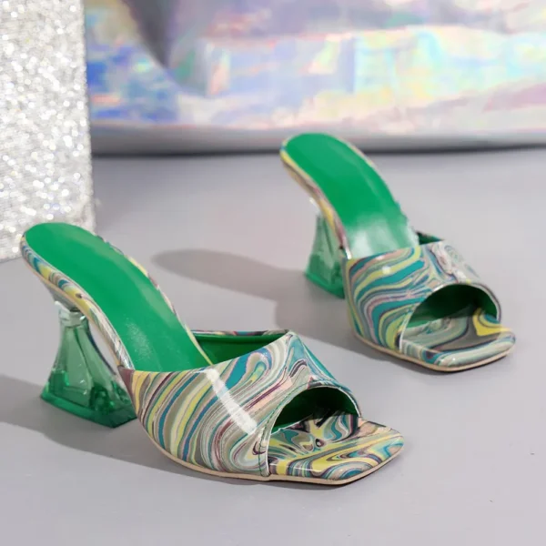 Contrast Peep Toe Mid Heels Sandals - Image 6