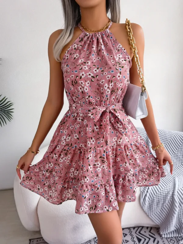 Tied Printed Grecian Neck Mini Dress - Image 3