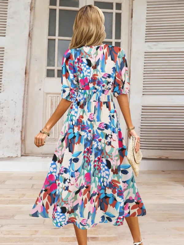 Ruched Printed Surplice Short Sleeve Dress - Image 17