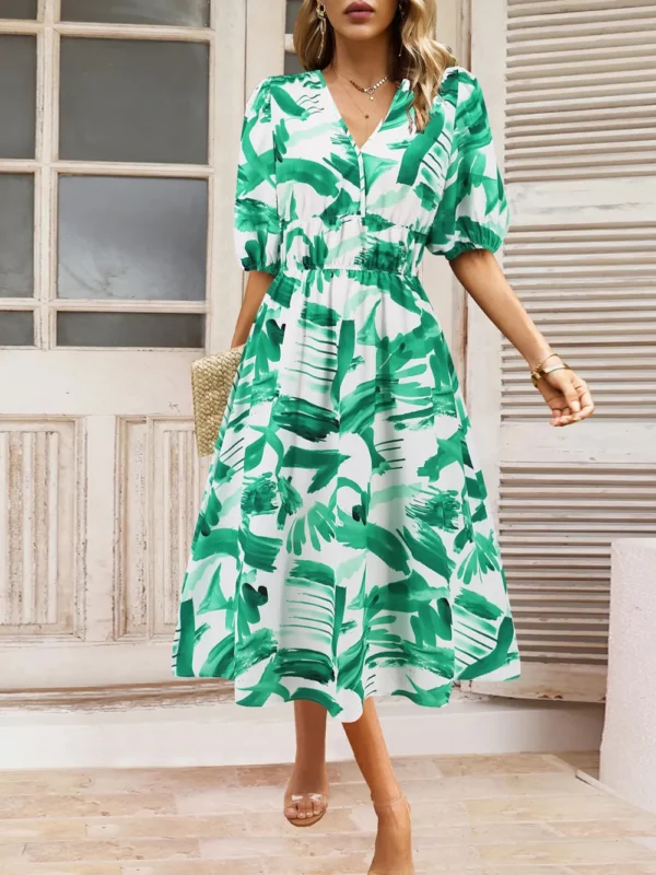 Ruched Printed Surplice Short Sleeve Dress - Image 24