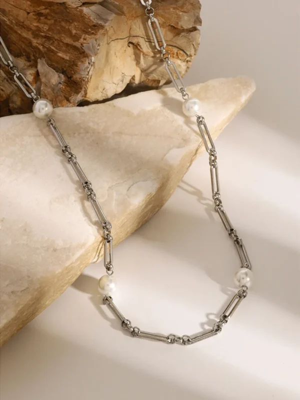 Stainless Steel Pearl Chain Necklace - Image 12