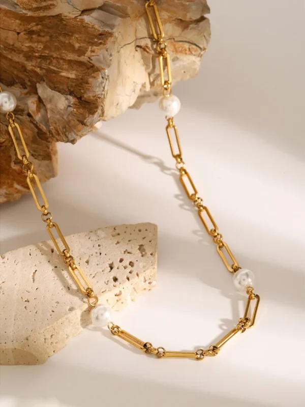 Stainless Steel Pearl Chain Necklace - Image 7