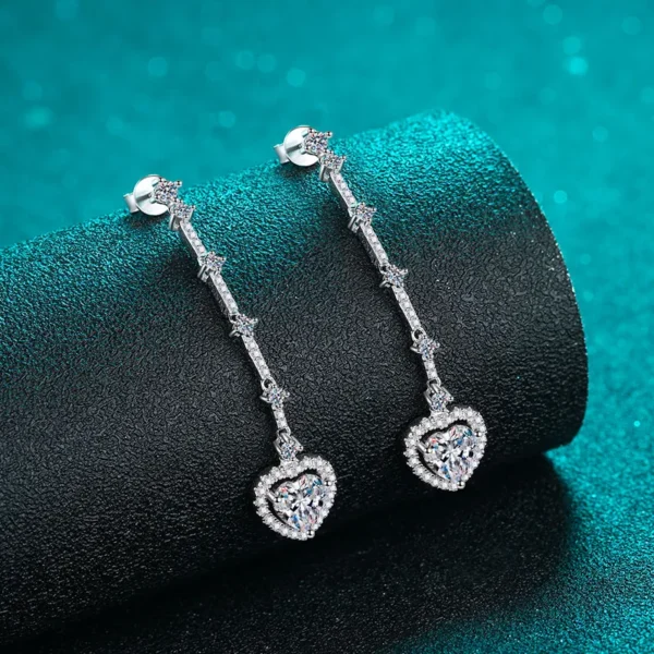 2 Carat Moissanite Zircon 925 Sterling Silver Heart Earrings - Image 2