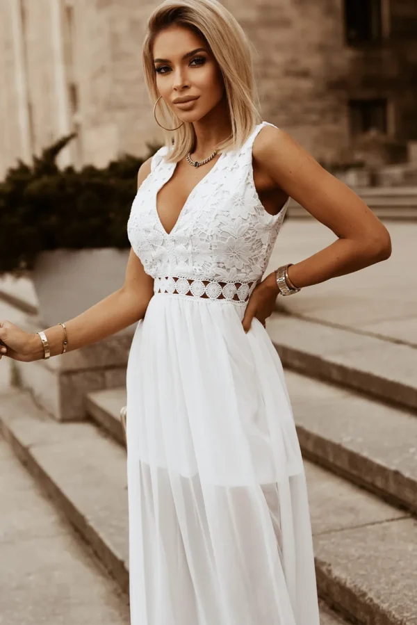 Slit Lace Detail V-Neck Dress - Image 4