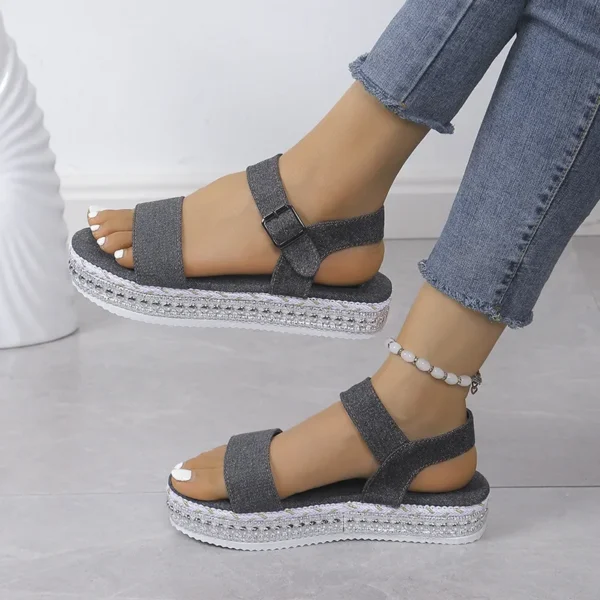 Fashionable and comfortable thick soled glossy women's sandals with fish mouth buckle for women - Image 5
