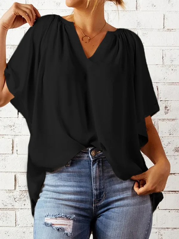 Ruched Notched Half Sleeve Blouse - Image 4