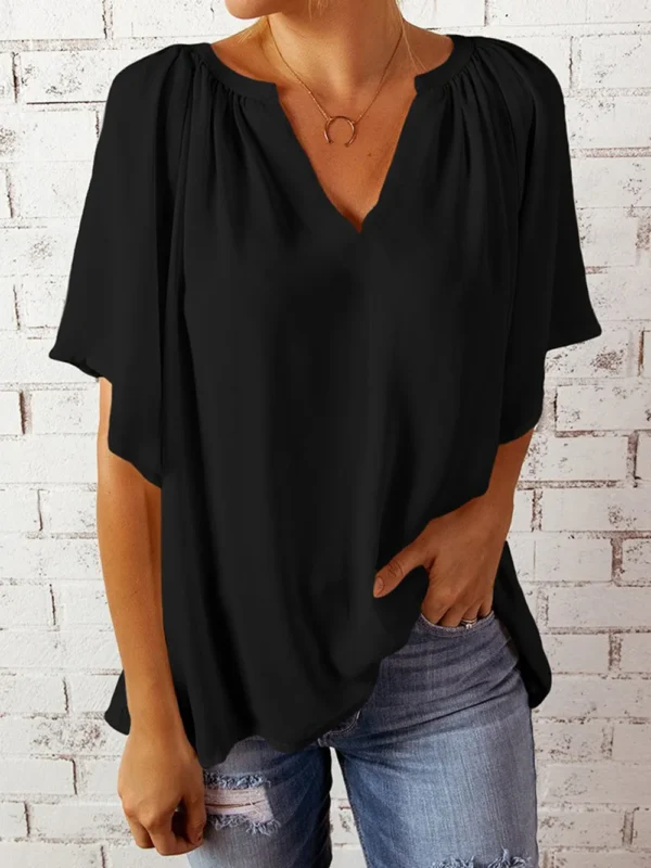 Ruched Notched Half Sleeve Blouse - Image 6