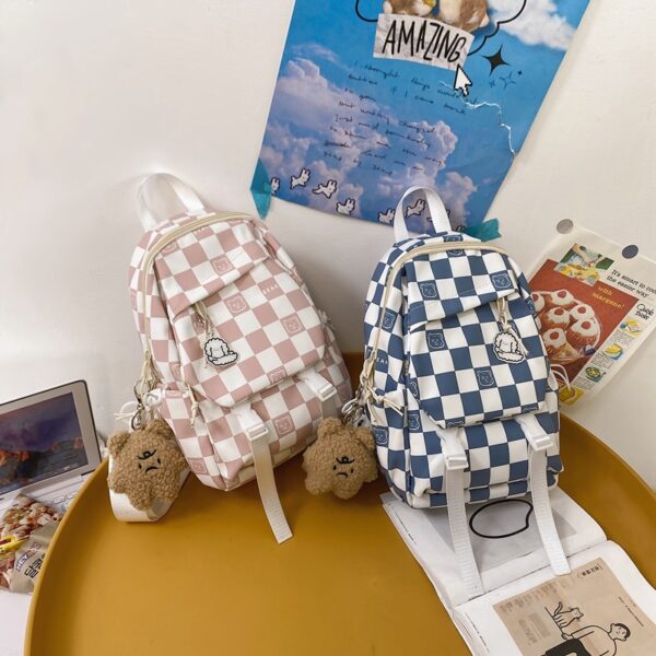 Can Be Installed Pad Tablet Large Capacity Chest Bag New Student Personality School Bag Lightweight Checkerboard Nylon Cloth Bag