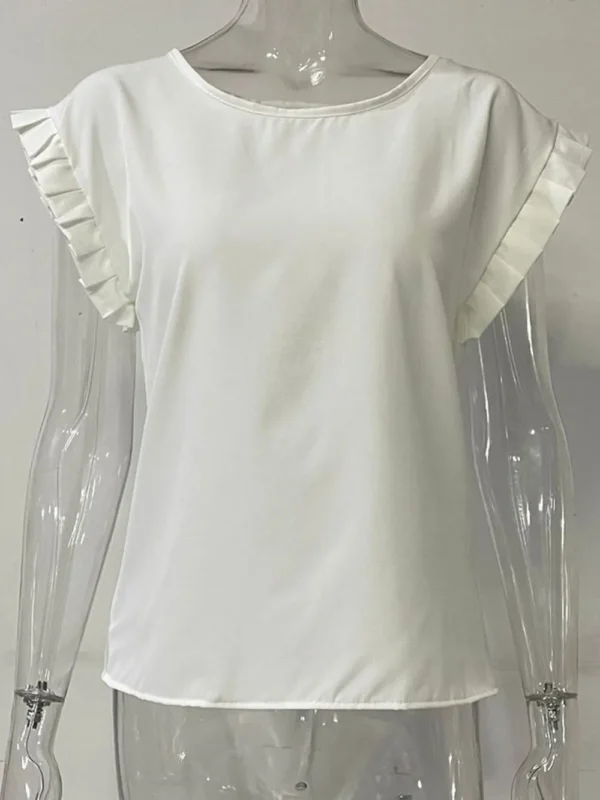 Short sleeved minimalist round neck pleated shirt for women - Image 11