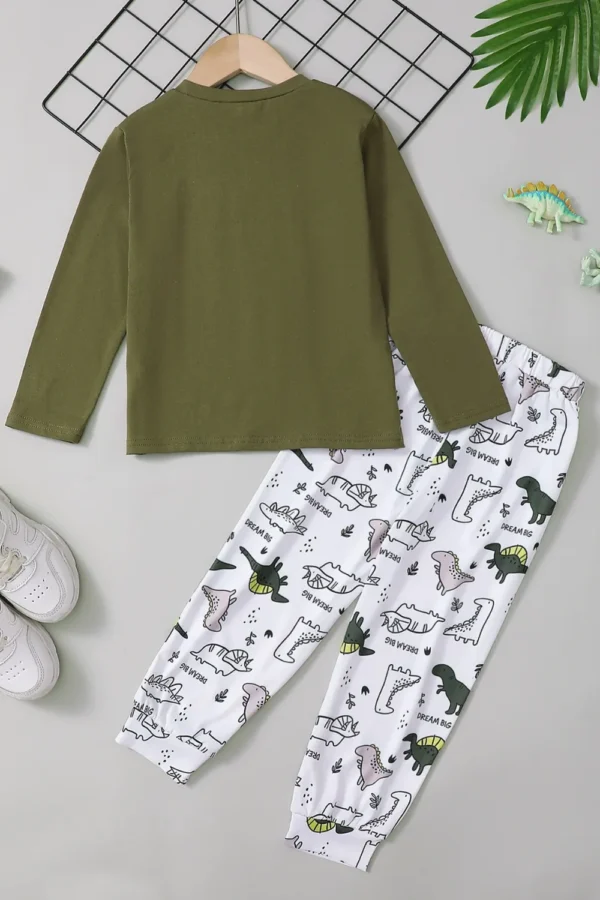 Round Neck Long Sleeve Top and Printed Pants Set - Image 2