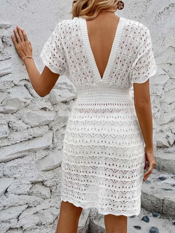 Beach skirt ripple hollow out dress deep V elastic waist - Image 10