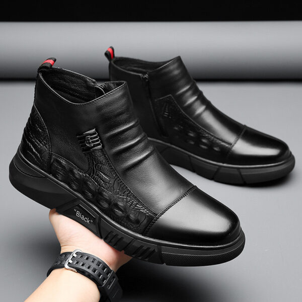 Men's leather boots, new Martin boots, men's trendy with fleece winter cotton shoes, fashionable Chelsea boots, British style boots, men's shoes - Image 2
