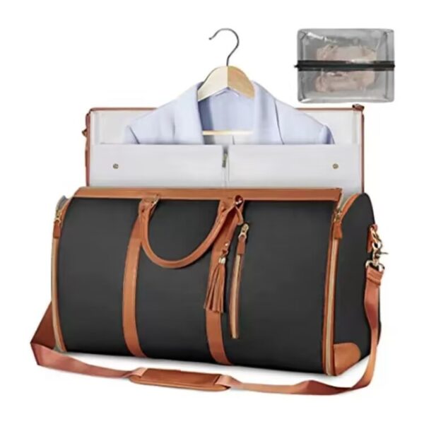 Large leather folding suit bag, travel crossbody, one shoulder sports and fitness bag, large capacity, handheld clothing, luggage bag - Image 2