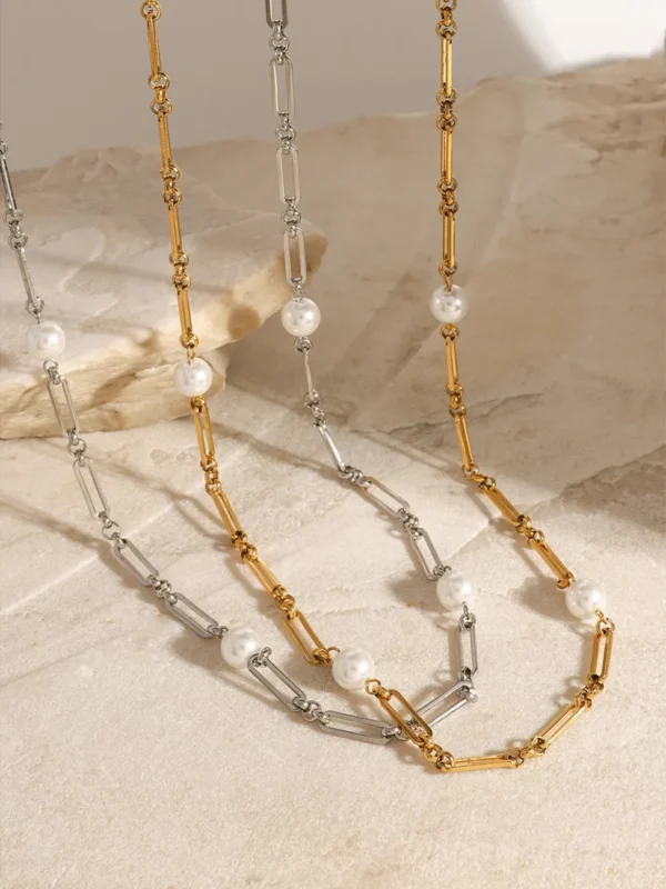 Stainless Steel Pearl Chain Necklace - Image 4