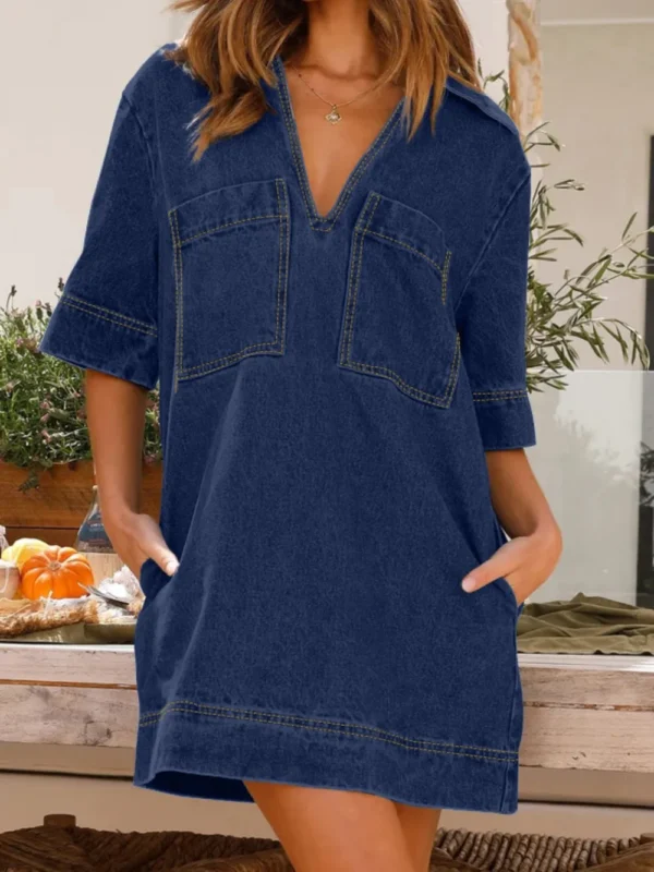 Collar Half Sleeve Denim Dress - Image 4