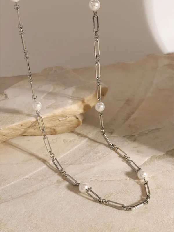 Stainless Steel Pearl Chain Necklace - Image 14