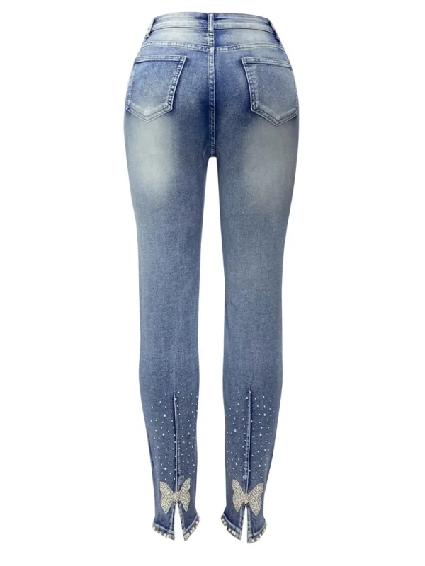 Washed nail bead denim women's short leg pants - Image 2