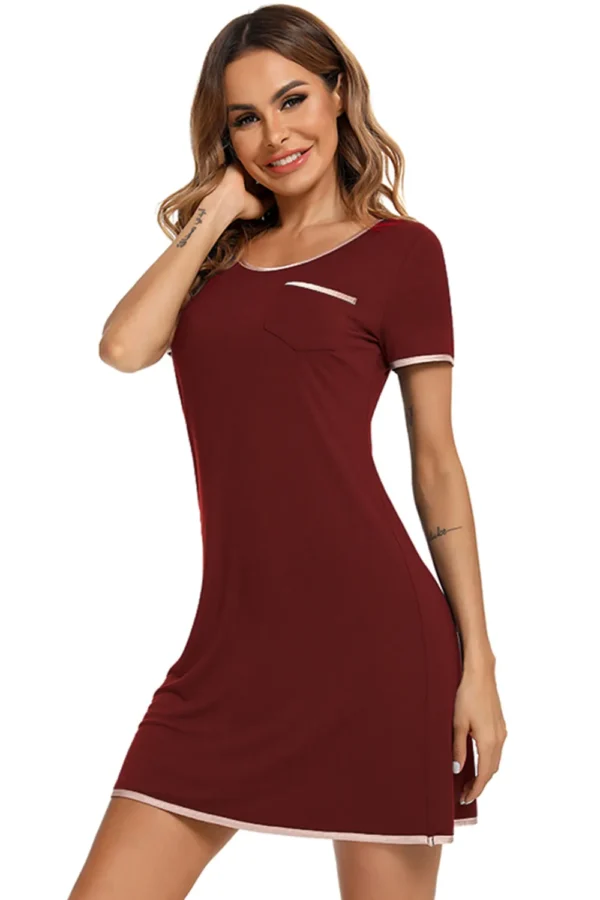 Contrast Trim Pocketed Round Neck Lounge Dress - Image 19