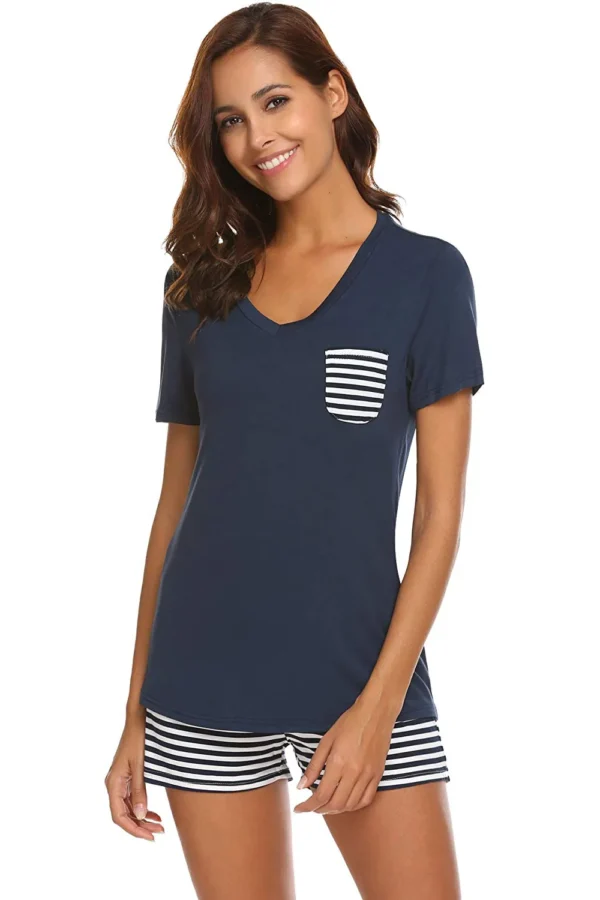 Striped Short Sleeve Top and Shorts Lounge Set - Image 4