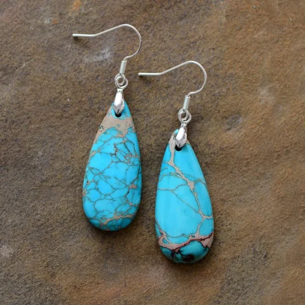 Natural Stone Copper Teardrop Earrings - Image 3