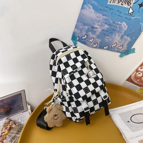 Can Be Installed Pad Tablet Large Capacity Chest Bag New Student Personality School Bag Lightweight Checkerboard Nylon Cloth Bag - Image 5