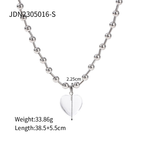 Round bead transparent heart pendant necklace for girls simple bead design niche women - Image 7