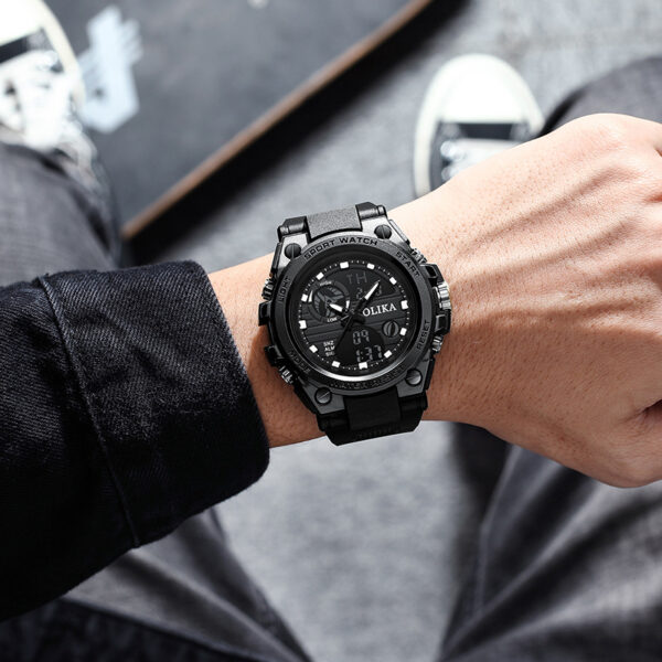 Men's dual display waterproof electronic watch, outdoor sports timing multifunctional quartz electronic watch, shock resistant student watch - Image 3
