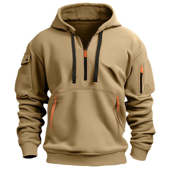 Half zip hoodie hooded sweatshirt with multiple pockets zipper pullover for men's sports and casual sweatshirt for men - Image 2