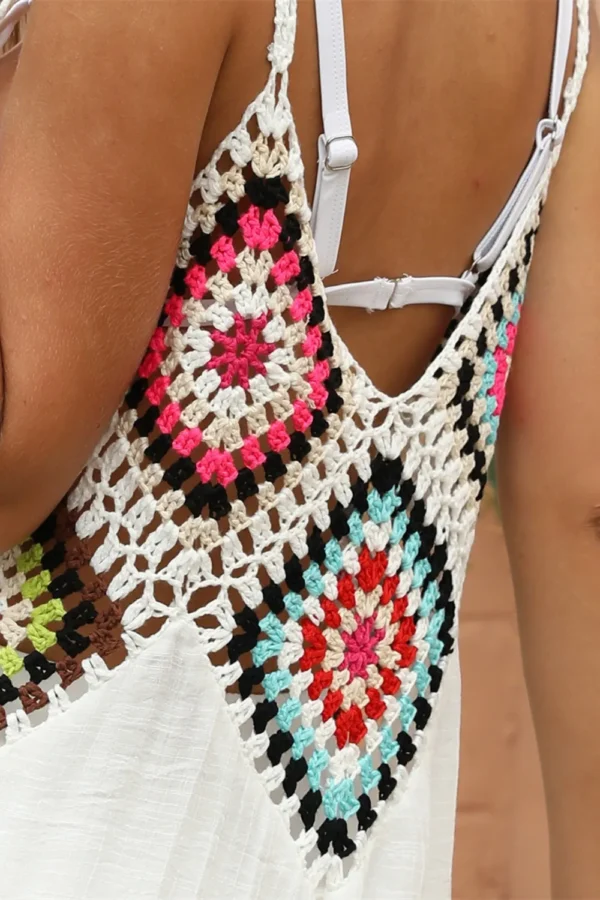 Splicing Beach Skirt Hook Flower Beach Hoodie Bamboo Cotton Beach Strap Skirt Ethnic Style - Image 7
