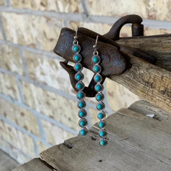 Artificial Turquoise Alloy Bar Earrings - Image 2