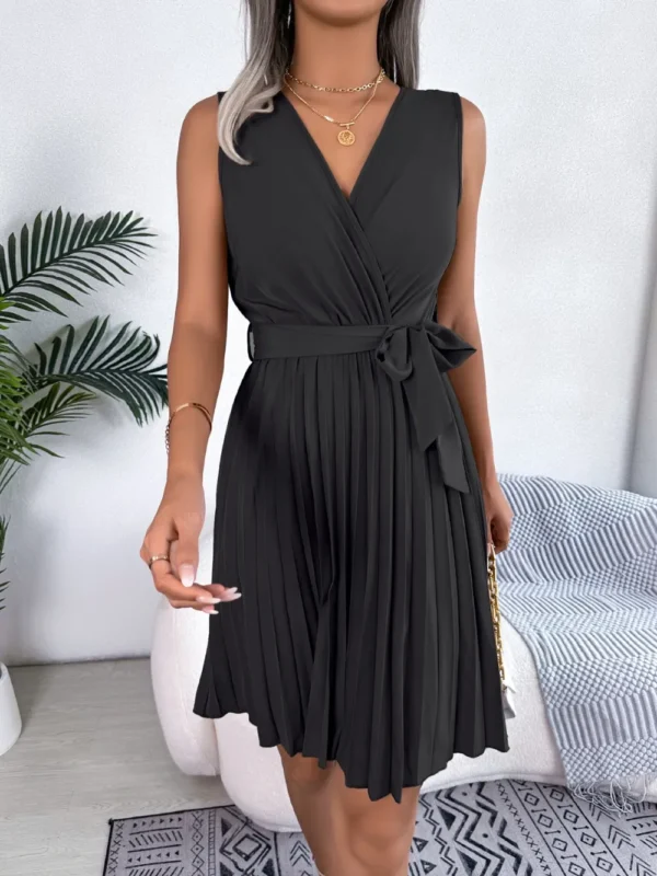 Tied Surplice Sleeveless Pleated Dress - Image 5
