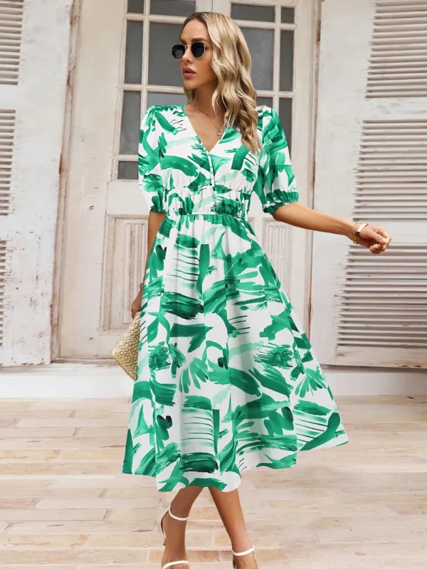 Ruched Printed Surplice Short Sleeve Dress - Image 23