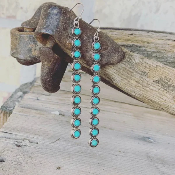 Artificial Turquoise Alloy Bar Earrings - Image 4