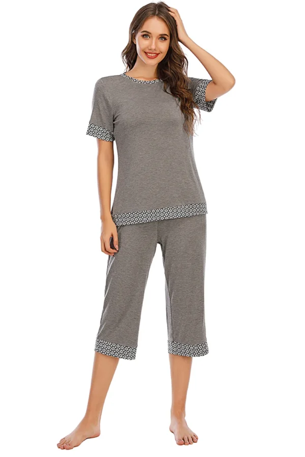 Round Neck Short Sleeve Top and Capris Pants Lounge Set - Image 5