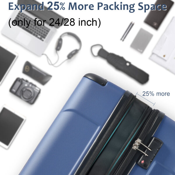 Hardshell Luggage Sets 3 Pcs Spinner Suitcase with TSA Lock Lightweight 20''24''28'' Blue + ABS - Image 2