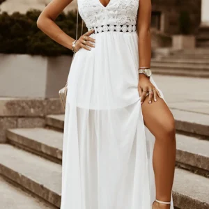 Slit Lace Detail V-Neck Dress