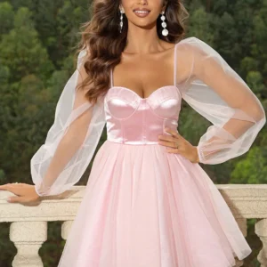 Sweetheart Neck Balloon Sleeve Mini Dress