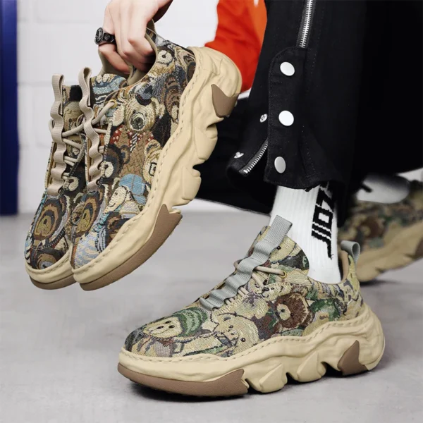 Canvas breathable thick sole height increasing dad shoes with dissolved sole, trendy sports running shoes - Image 2
