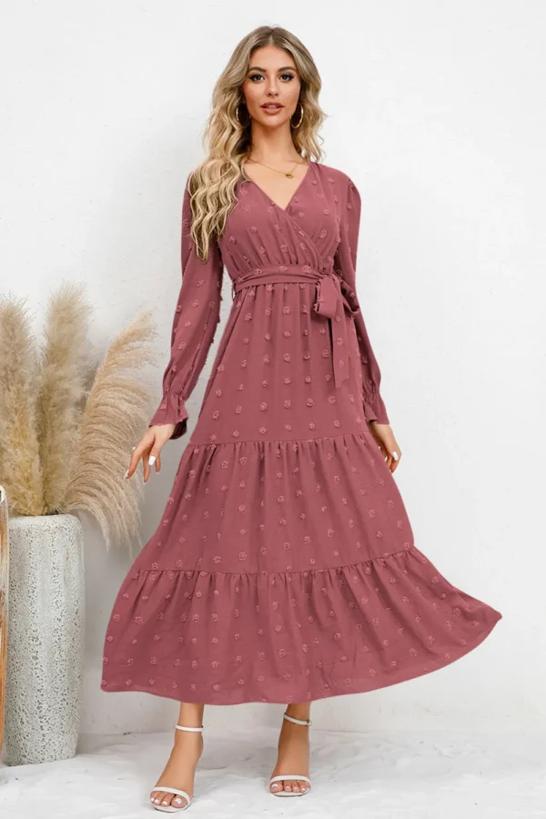 Swiss Dot Tied Surplice Flounce Sleeve Dress - Image 18