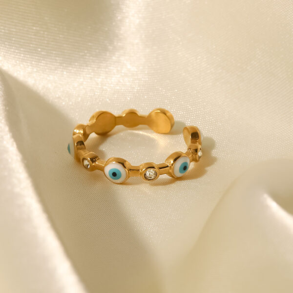 18K gold-plated stainless steel devil eye open ring Fashionable and versatile titanium steel ring for women - Image 4