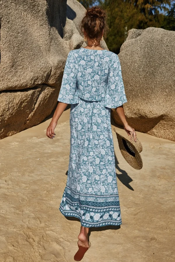 Printed Half Sleeve Top and Slit Skirt Set - Image 17
