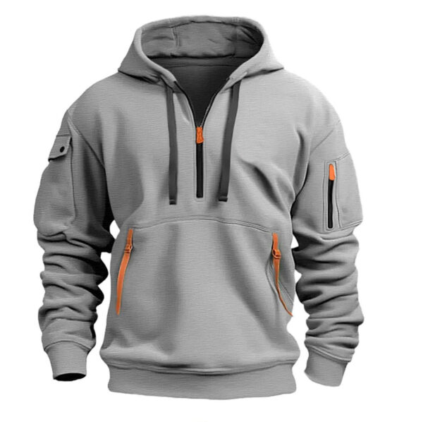Half zip hoodie hooded sweatshirt with multiple pockets zipper pullover for men's sports and casual sweatshirt for men - Image 4
