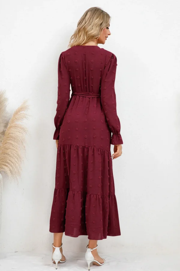 Swiss Dot Tied Surplice Flounce Sleeve Dress - Image 5