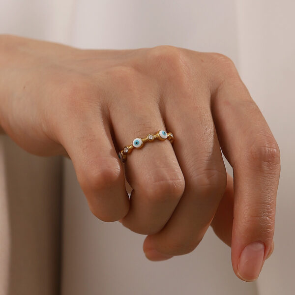 18K gold-plated stainless steel devil eye open ring Fashionable and versatile titanium steel ring for women - Image 5