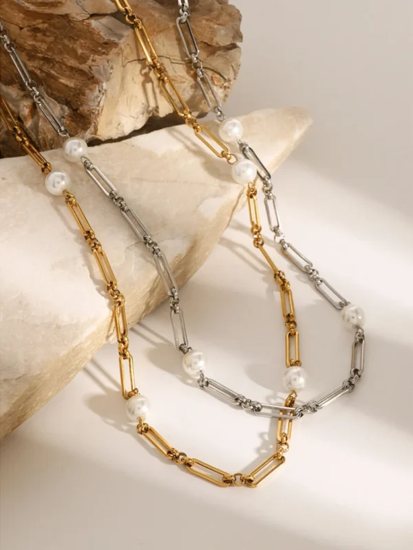 Stainless Steel Pearl Chain Necklace - Image 3