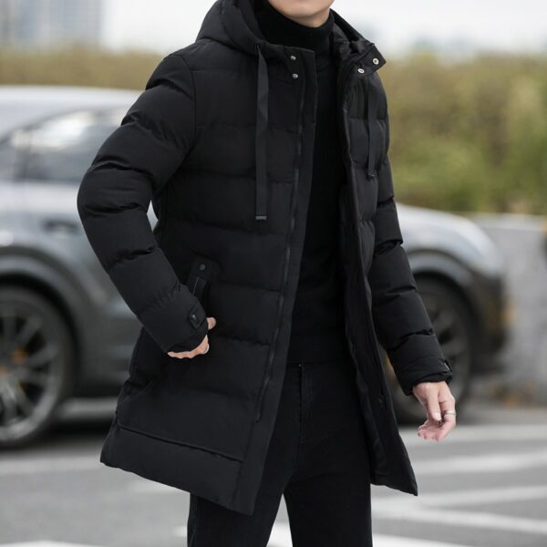 Loose men's medium to long thick warm casual fashion cotton jacket hooded cotton jacket for men - Image 4